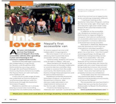写真６：オーストラリアのNational Cross Disability MagazineにおけるCILカトマンズのニュース