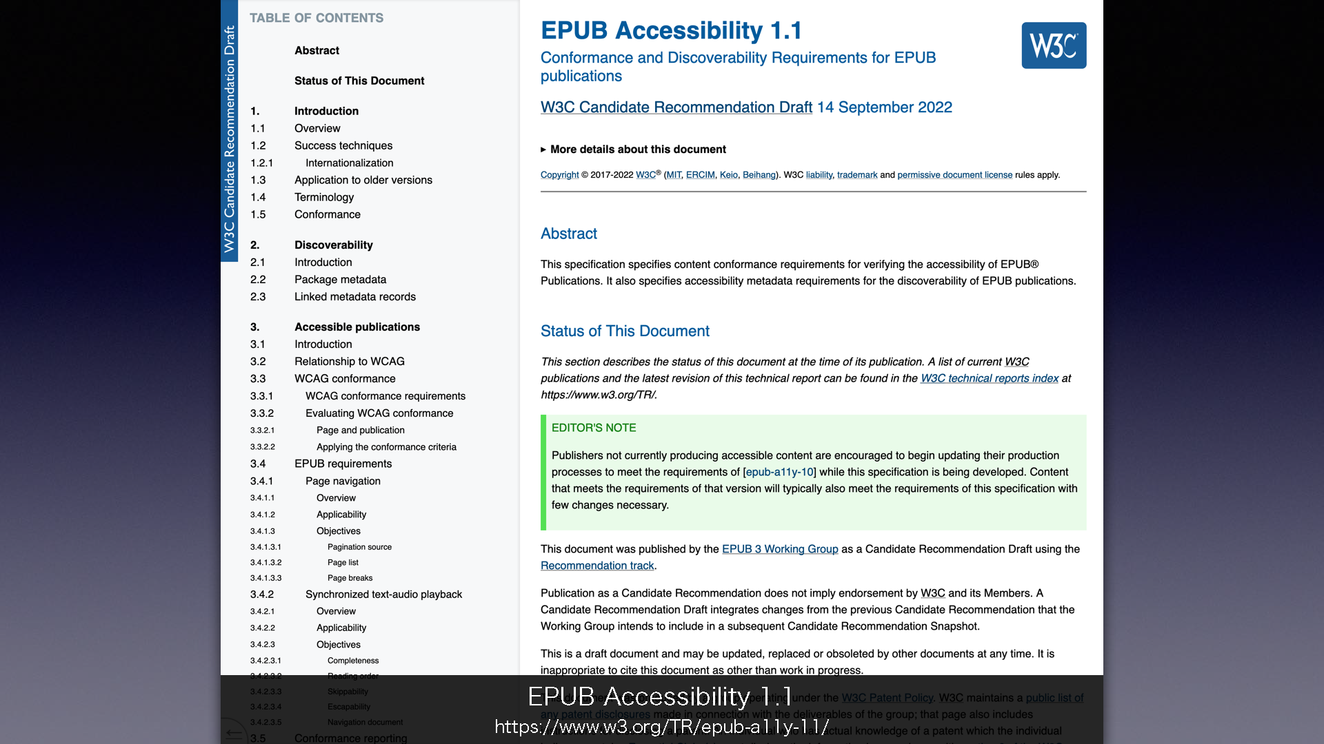 「EPUB Accessibility 1.1」について掲載されたウェブページの画像
	